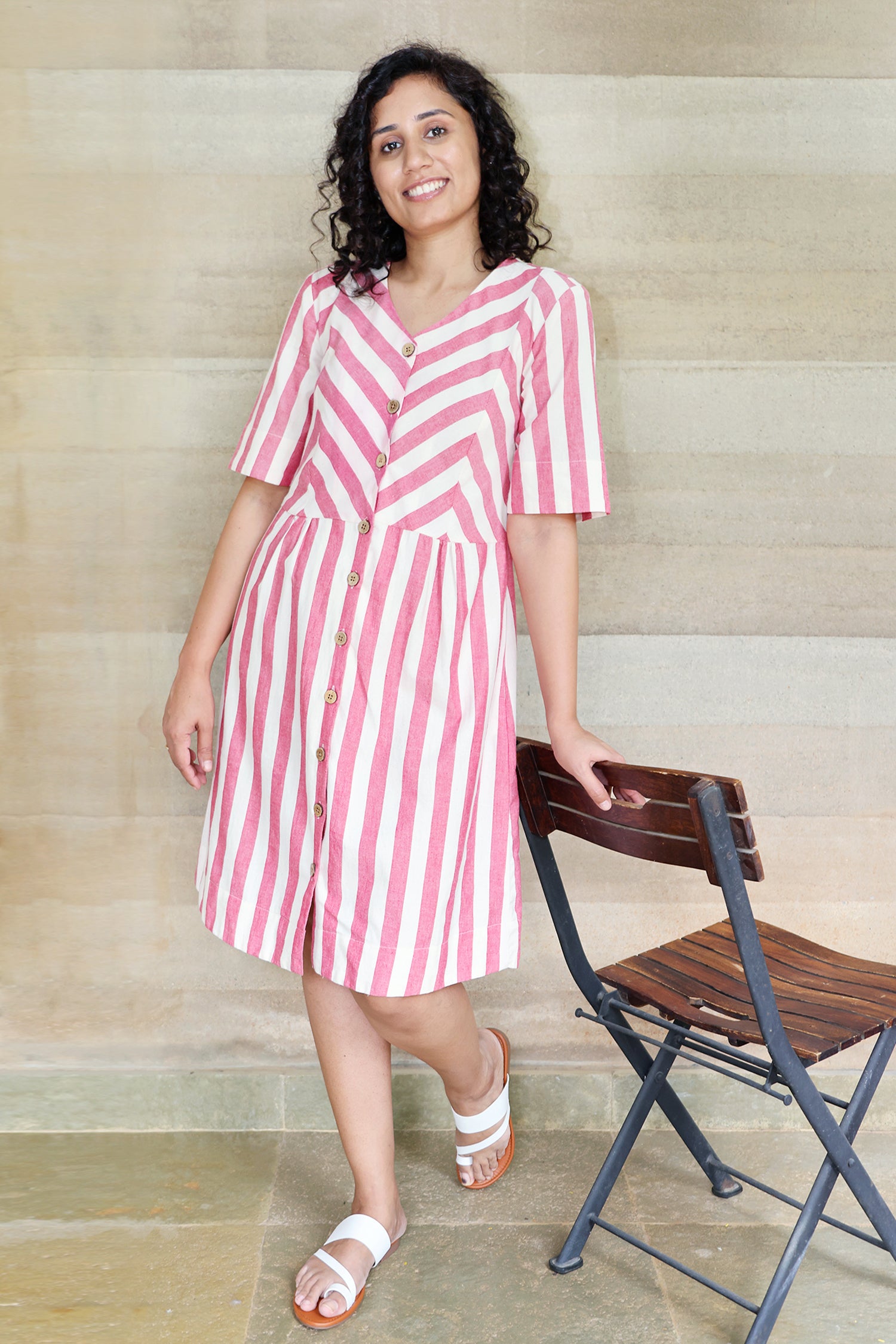 Red and pink striped 2024 dress